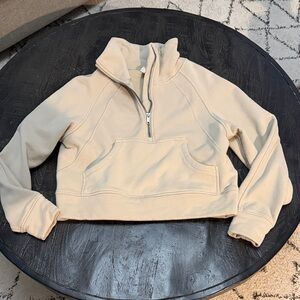 Cropped Half-Zip Pullover Sweatshirt - Cream